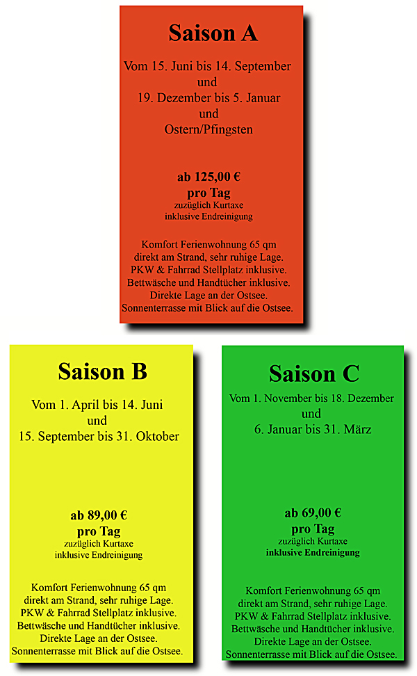 Alle Preise für die Übernachtungen 2016.